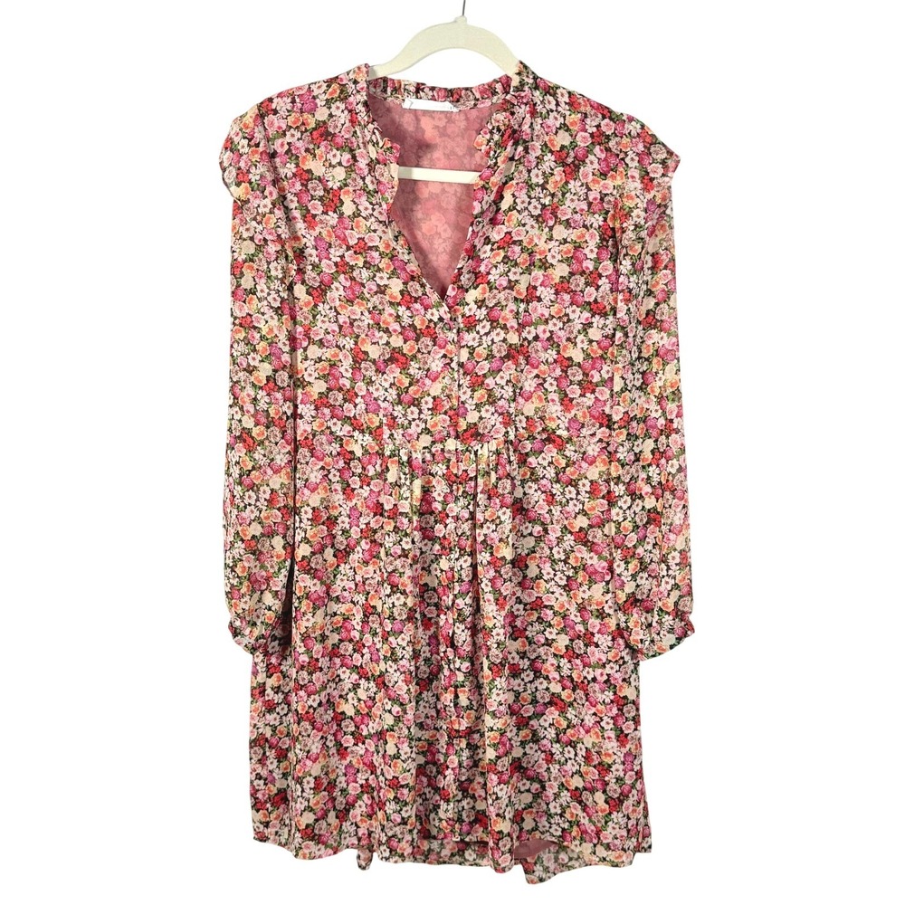 Floral Mini Dress Floral Print Ruffles Long Sleeve sz 4 Babydoll Sheer fairy y2k
